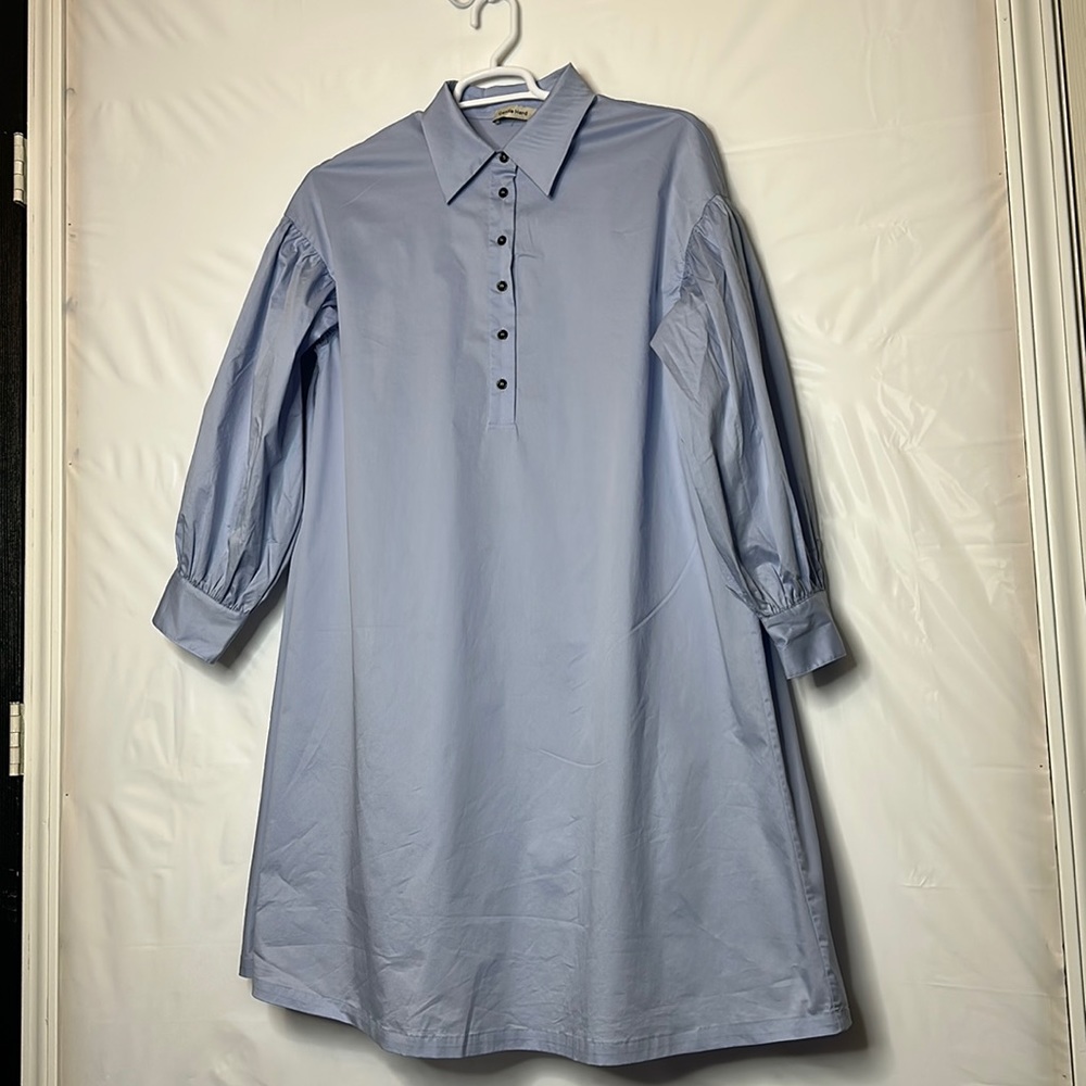 Gentle Herd pale baby blue cotton blend collared button shirt dress - XL